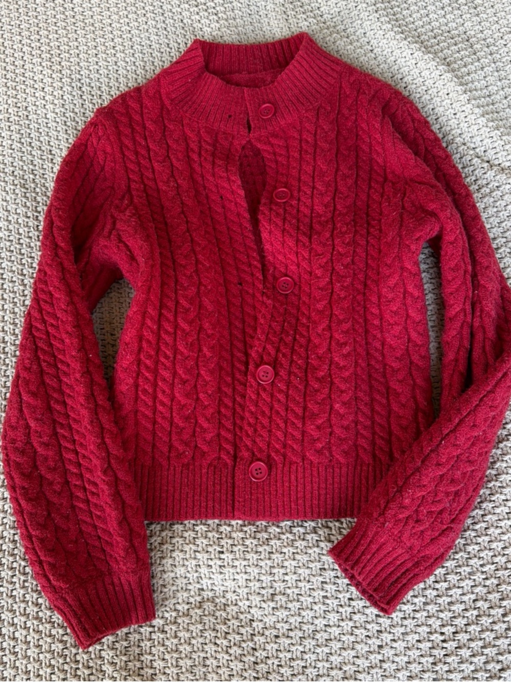 Chunky Knit Red Cardigan